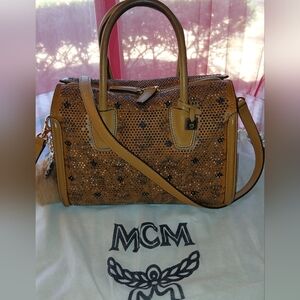 MCM Cognac Visetos Crystal & Stud-Embellished Satchel* Limited Edition*